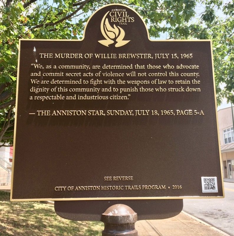 Back of Willie Brewster trail Marker