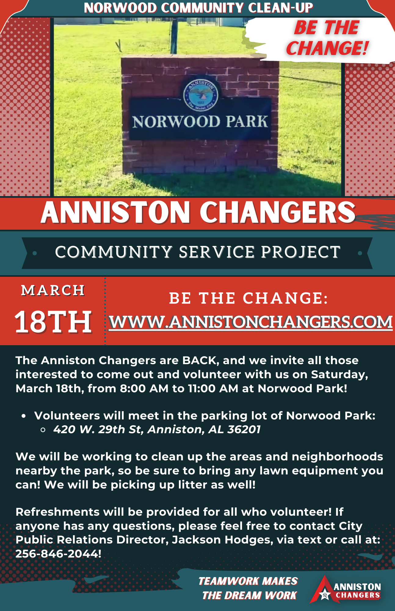 Anniston Changers Flyer Norwood Park 3.18.23