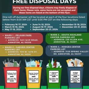 City of Anniston 2024 Free Disposal Disposal Day Schedule