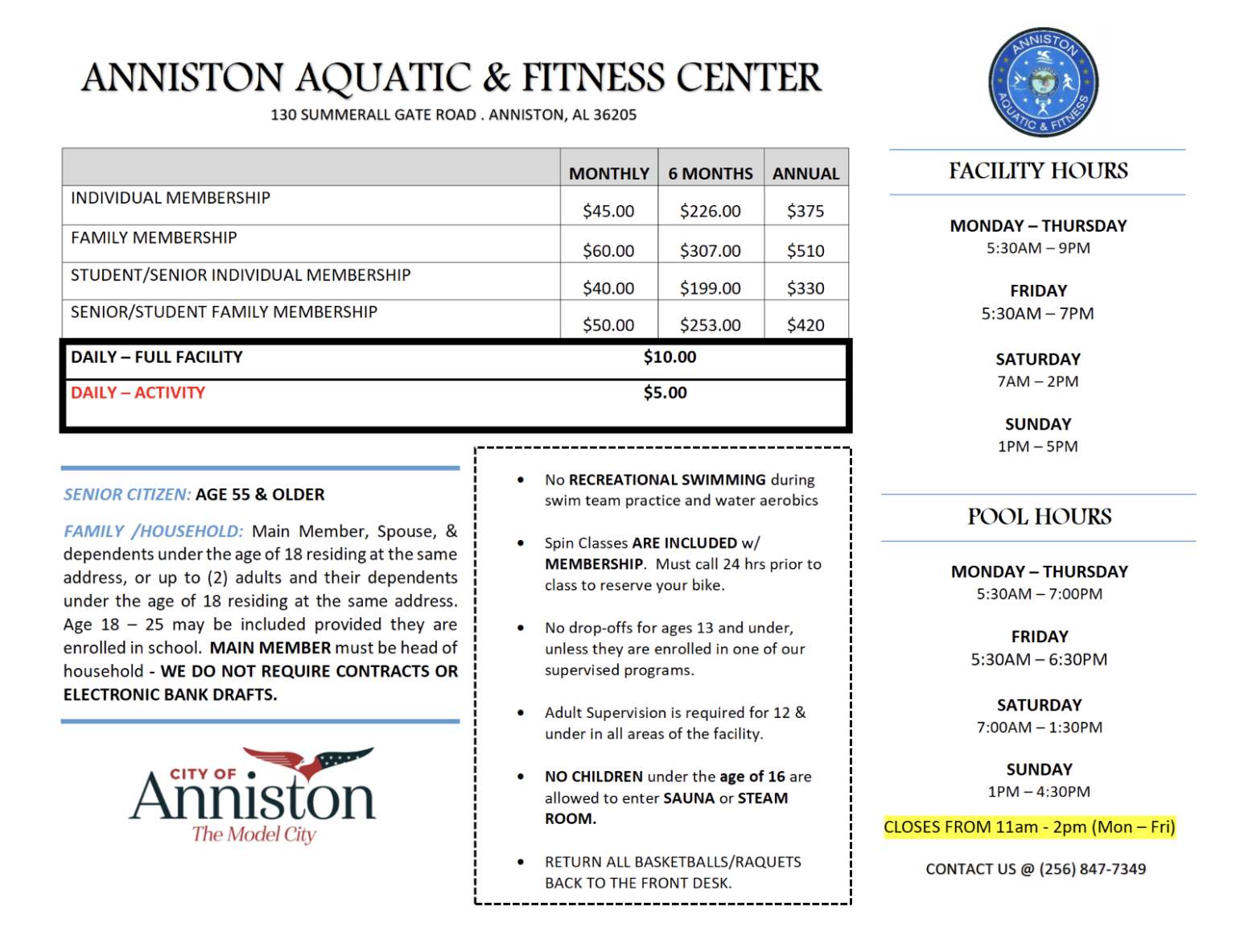 Aquatic & Fitness Center The City of Anniston